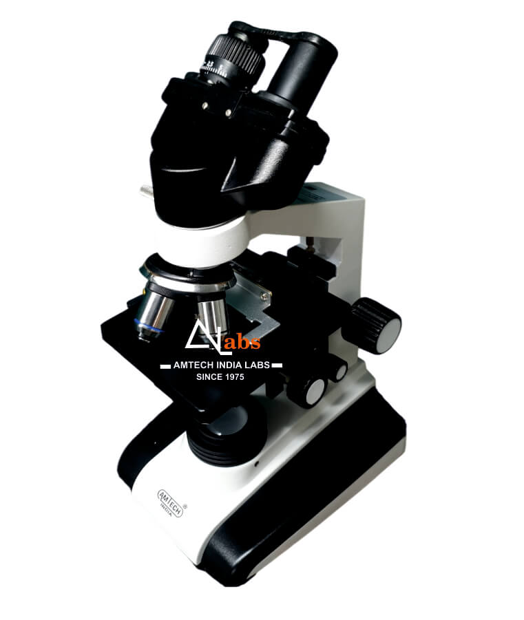 Professional inclined binocular microscope for laboratory research.